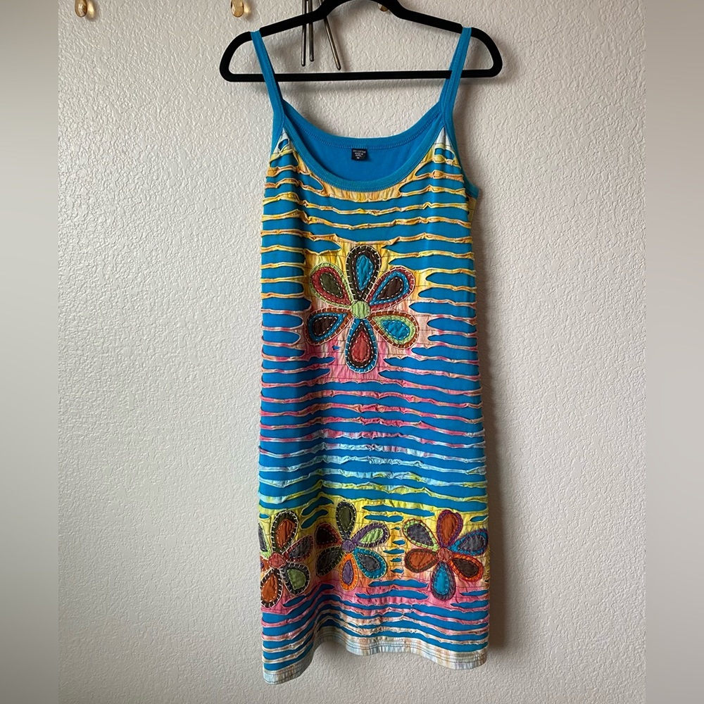 Rising International Blue Yellow Multi Floral Cutout Tank Dress